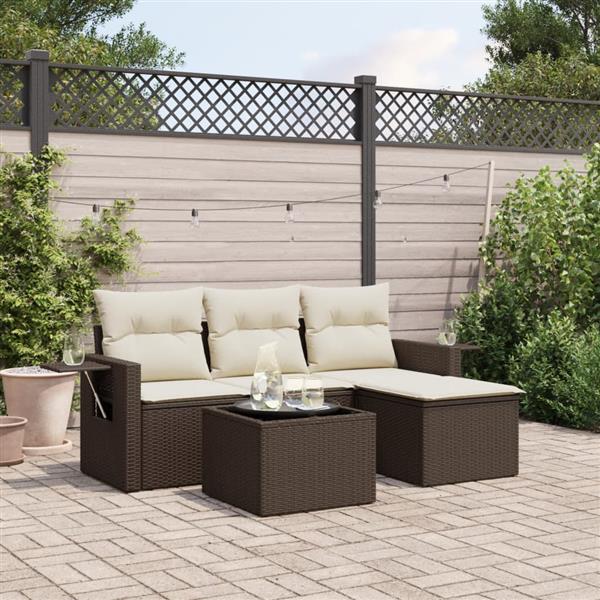 Grote foto vidaxl 4 delige loungeset met kussens poly rattan bruin tuin en terras tuinmeubelen