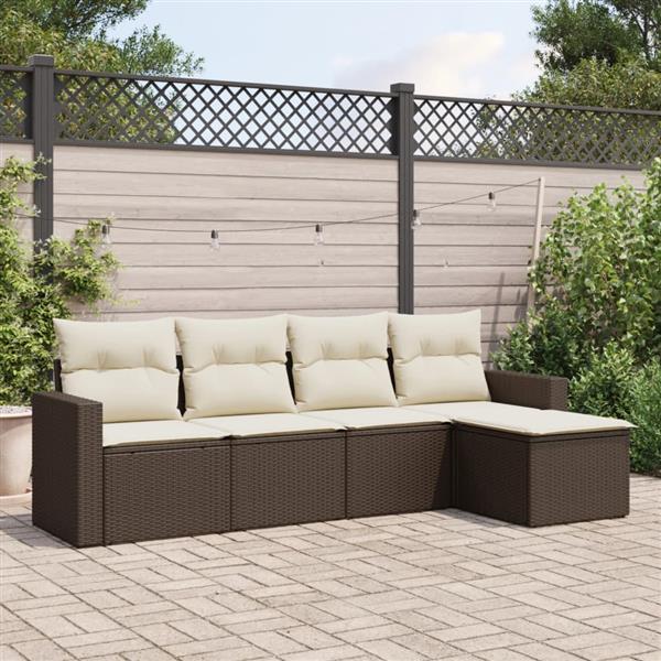 Grote foto vidaxl 5 delige loungeset met kussens poly rattan bruin tuin en terras tuinmeubelen