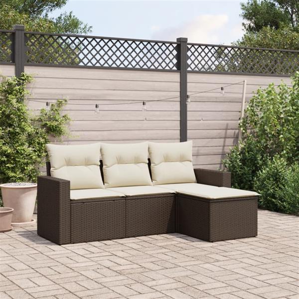 Grote foto vidaxl 4 delige loungeset met kussens poly rattan bruin tuin en terras tuinmeubelen