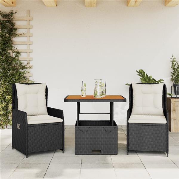 Grote foto vidaxl 3 delige bistroset met kussens poly rattan zwart tuin en terras tuinmeubelen