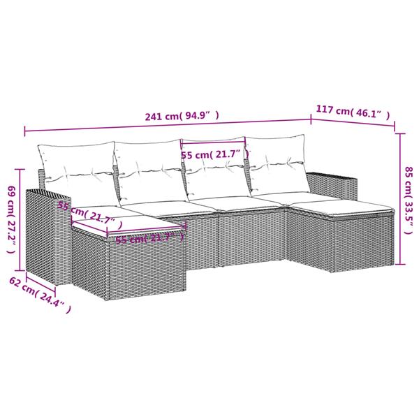 Grote foto vidaxl 6 delige loungeset met kussens poly rattan bruin tuin en terras tuinmeubelen