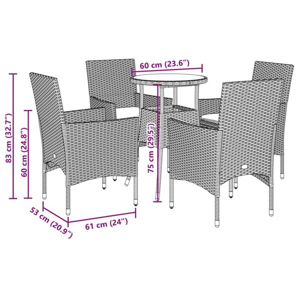 Grote foto vidaxl 5 delige tuinset met kussens poly rattan en glas beige tuin en terras tuinmeubelen