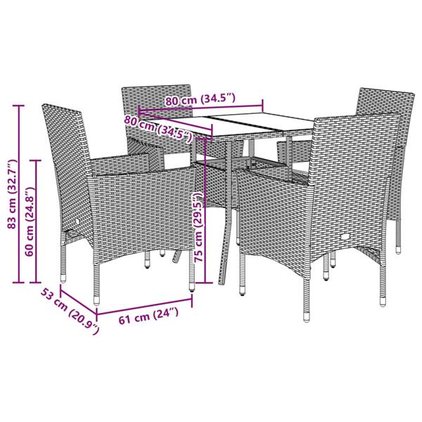 Grote foto vidaxl 5 delige tuinset met kussens poly rattan en glas lichtgrijs tuin en terras tuinmeubelen