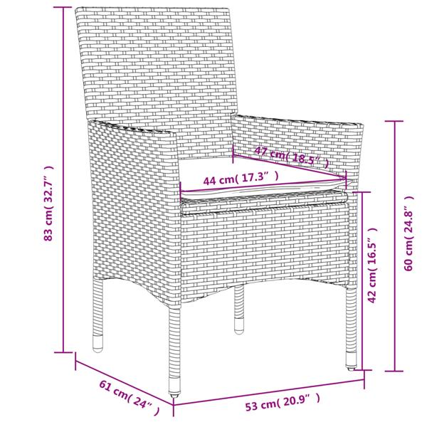 Grote foto vidaxl 3 delige bistroset met kussens poly rattan en glas zwart tuin en terras tuinmeubelen