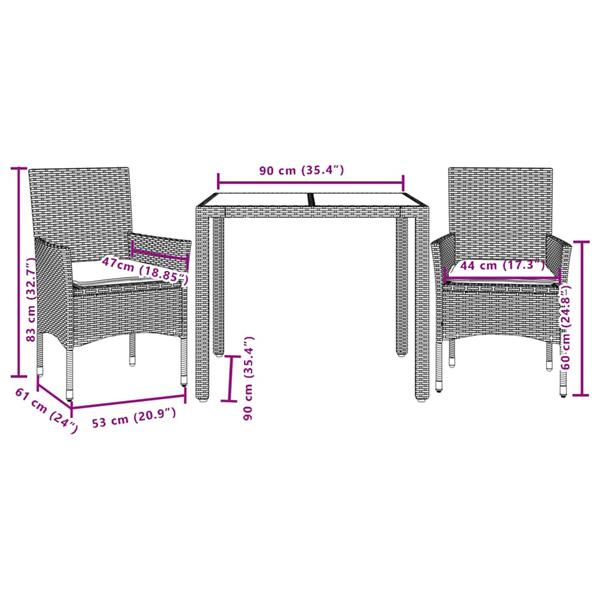 Grote foto vidaxl 3 delige tuinset met kussens poly rattan en acaciahout zwart tuin en terras tuinmeubelen