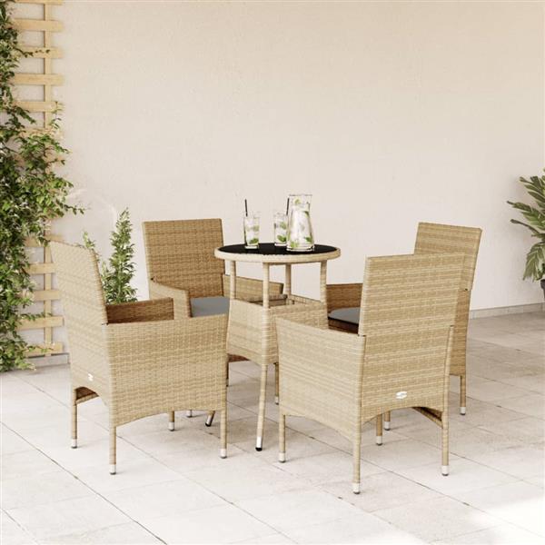 Grote foto vidaxl 5 delige tuinset met kussens poly rattan en glas beige tuin en terras tuinmeubelen