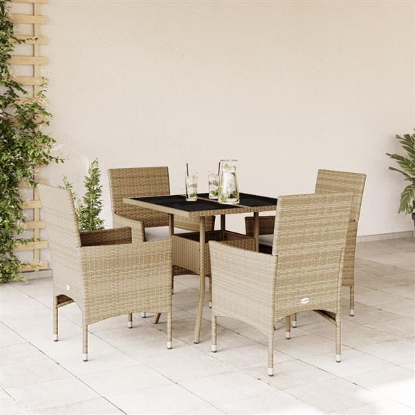 Grote foto vidaxl 5 delige tuinset met kussens poly rattan en glas beige tuin en terras tuinmeubelen