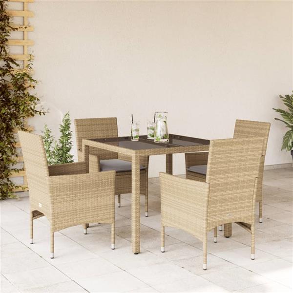 Grote foto vidaxl 5 delige tuinset met kussens poly rattan en glas beige tuin en terras tuinmeubelen