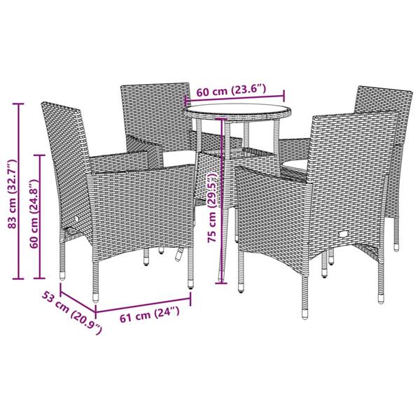 Grote foto vidaxl 5 delige loungeset met kussens poly rattan en acaciahout grijs tuin en terras tuinmeubelen