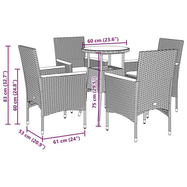 Grote foto vidaxl 5 delige tuinset met kussens poly rattan en glas zwart tuin en terras tuinmeubelen