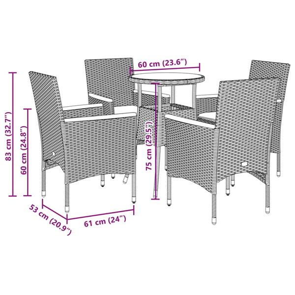 Grote foto vidaxl 5 delige loungeset met kussens poly rattan en acaciahout zwart tuin en terras tuinmeubelen