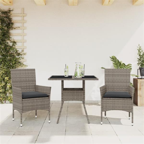 Grote foto vidaxl 3 delige tuinset met kussens poly rattan en glas grijs tuin en terras tuinmeubelen