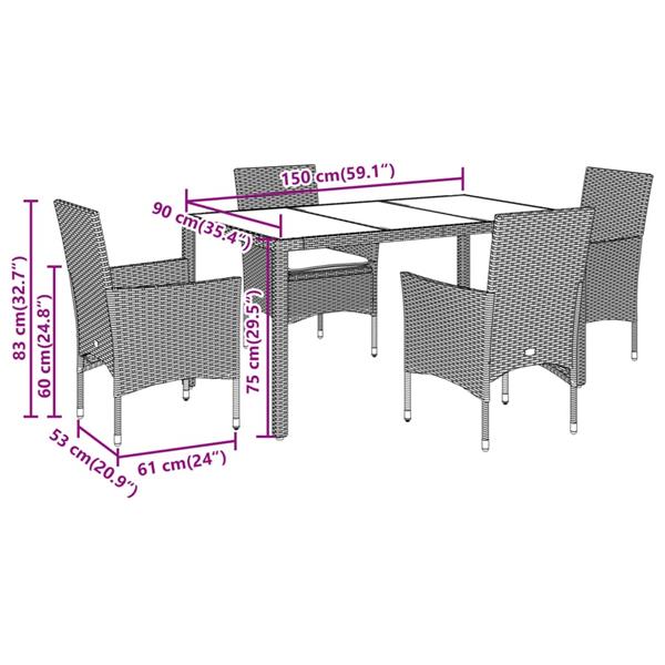 Grote foto vidaxl 5 delige tuinset met kussens poly rattan en glas lichtgrijs tuin en terras tuinmeubelen