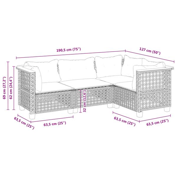 Grote foto vidaxl 4 delige loungeset met kussens poly rattan zwart tuin en terras tuinmeubelen