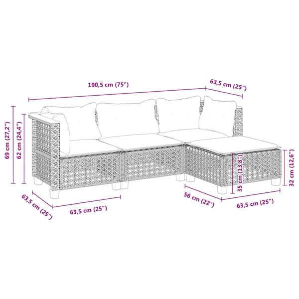 Grote foto vidaxl 4 delige loungeset met kussens poly rattan zwart tuin en terras tuinmeubelen