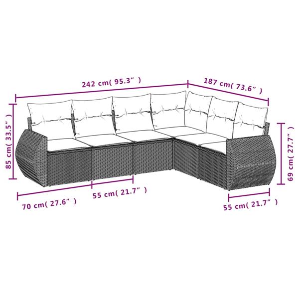 Grote foto vidaxl 6 delige loungeset met kussens poly rattan grijs tuin en terras tuinmeubelen