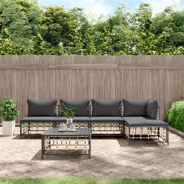 Grote foto vidaxl 6 delige loungeset met kussens poly rattan antracietkleurig tuin en terras tuinmeubelen