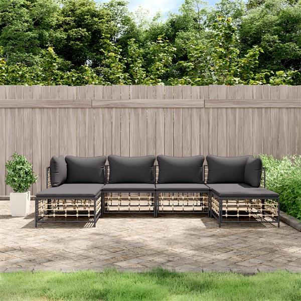 Grote foto vidaxl 6 delige loungeset met kussens poly rattan antracietkleurig tuin en terras tuinmeubelen