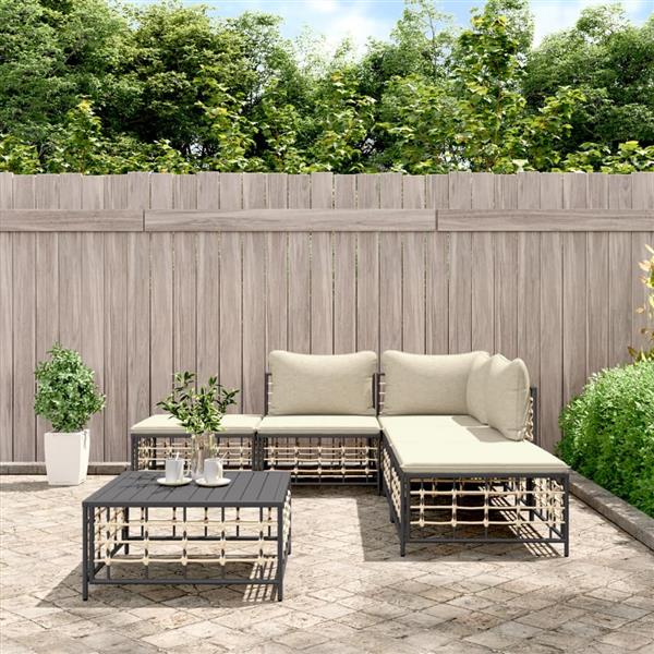 Grote foto vidaxl 6 delige loungeset met kussens poly rattan antracietkleurig tuin en terras tuinmeubelen