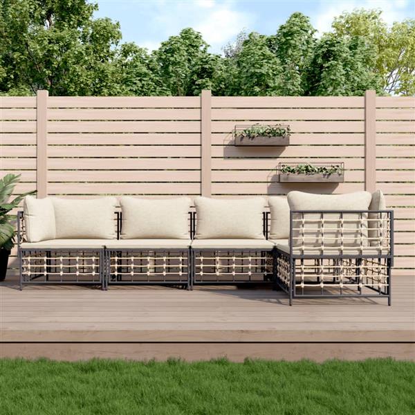 Grote foto vidaxl 5 delige loungeset met kussens poly rattan antracietkleurig tuin en terras tuinmeubelen