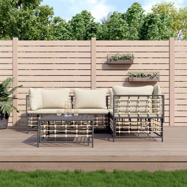 Grote foto vidaxl 5 delige loungeset met kussens poly rattan antracietkleurig tuin en terras tuinmeubelen