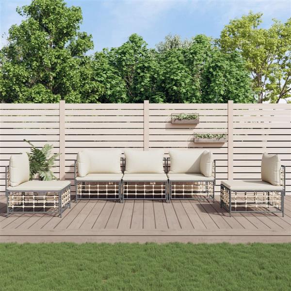 Grote foto vidaxl 5 delige loungeset met kussens poly rattan antracietkleurig tuin en terras tuinmeubelen