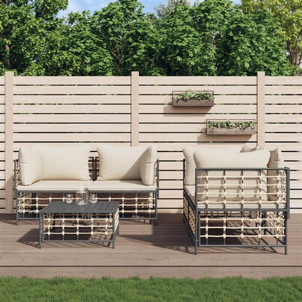 Grote foto vidaxl 5 delige loungeset met kussens poly rattan antracietkleurig tuin en terras tuinmeubelen