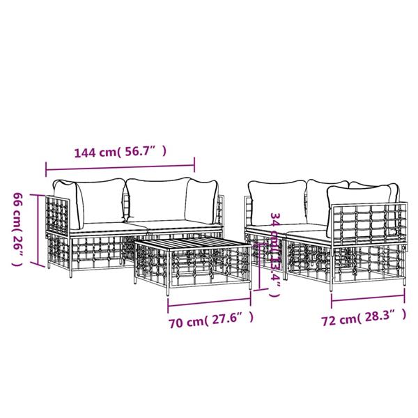 Grote foto vidaxl 5 delige loungeset met kussens poly rattan antracietkleurig tuin en terras tuinmeubelen