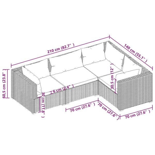 Grote foto vidaxl 4 delige loungeset met kussens poly rattan zwart tuin en terras tuinmeubelen