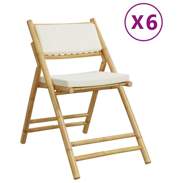 Grote foto vidaxl bistrostoelen 6 st inklapbaar met kussens bamboe cr mewit tuin en terras tuinmeubelen