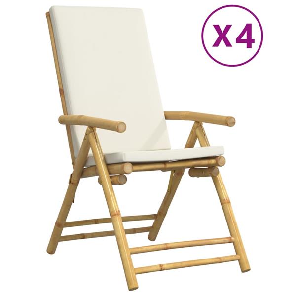 Grote foto vidaxl tuinstoelen 4 st inklapbaar met kussens bamboe cr mewit tuin en terras tuinmeubelen