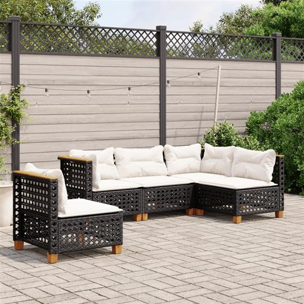 Grote foto vidaxl 5 delige loungeset met kussens poly rattan zwart tuin en terras tuinmeubelen