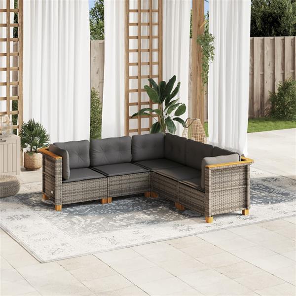 Grote foto vidaxl 5 delige loungeset met kussens poly rattan grijs tuin en terras tuinmeubelen