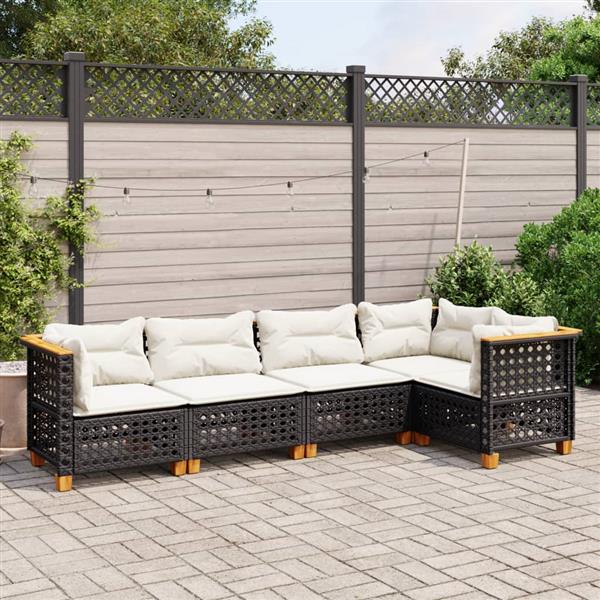 Grote foto vidaxl 5 delige loungeset met kussens poly rattan zwart tuin en terras tuinmeubelen