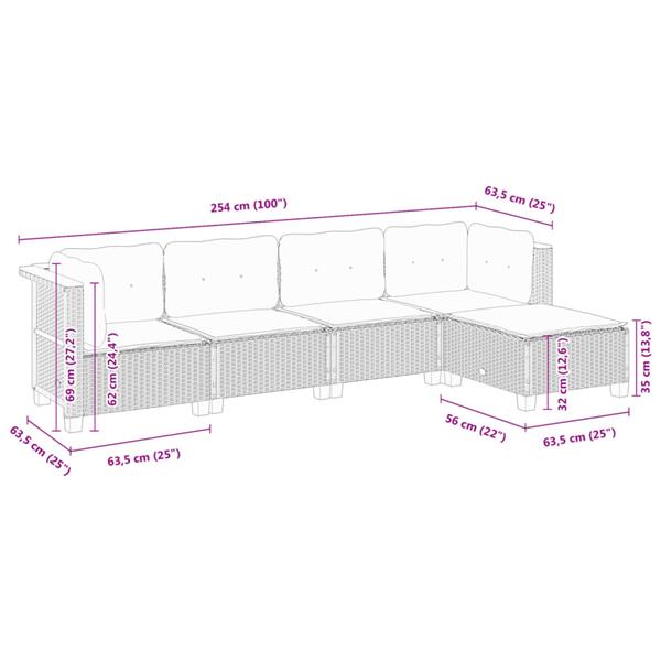 Grote foto vidaxl 5 delige loungeset met kussens poly rattan grijs tuin en terras tuinmeubelen