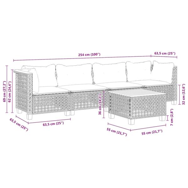 Grote foto vidaxl 5 delige loungeset met kussens poly rattan zwart tuin en terras tuinmeubelen