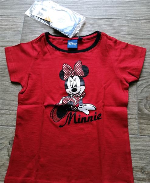 Grote foto rood t shirt van minnie mouse met fijne glitter kinderen en baby maat 104