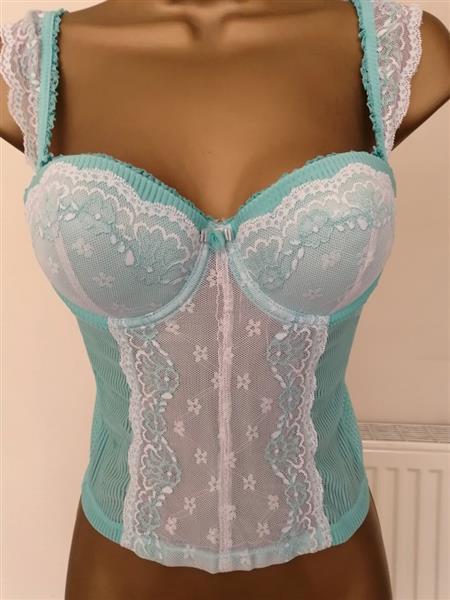 Grote foto prachtig turquoise torselet met witte kant 75b kleding dames ondergoed en lingerie