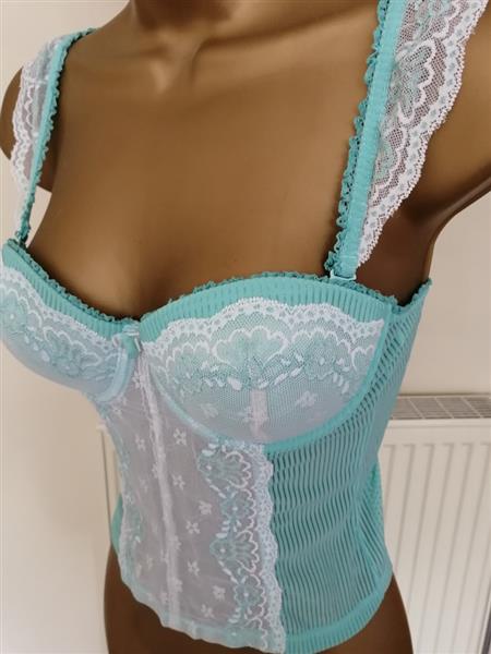 Grote foto prachtig turquoise torselet met witte kant 75b kleding dames ondergoed en lingerie