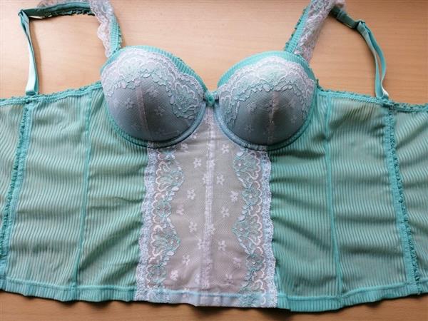 Grote foto prachtig turquoise torselet met witte kant 75b kleding dames ondergoed en lingerie