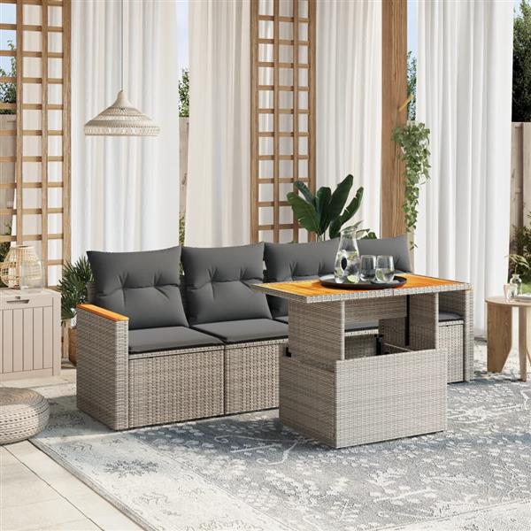 Grote foto vidaxl 5 delige loungeset met kussens poly rattan grijs tuin en terras tuinmeubelen