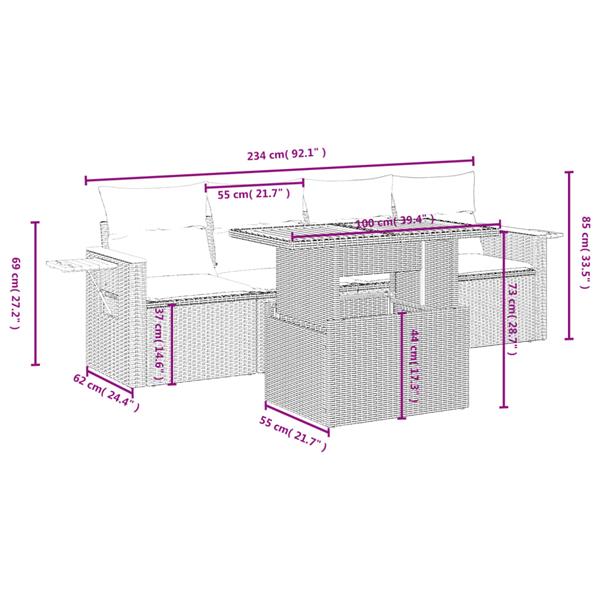 Grote foto vidaxl 5 delige loungeset met kussens poly rattan grijs tuin en terras tuinmeubelen