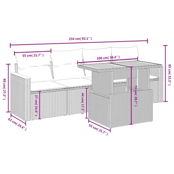 Grote foto vidaxl 5 delige loungeset met kussens poly rattan grijs tuin en terras tuinmeubelen