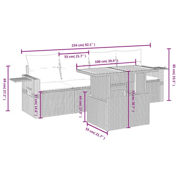 Grote foto vidaxl 5 delige loungeset met kussens poly rattan grijs tuin en terras tuinmeubelen