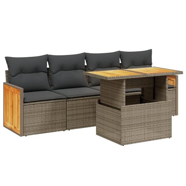 Grote foto vidaxl 5 delige loungeset met kussens poly rattan grijs tuin en terras tuinmeubelen