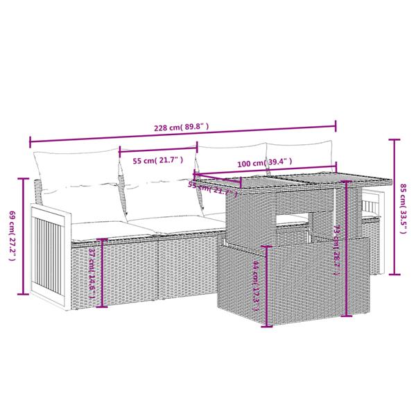 Grote foto vidaxl 5 delige loungeset met kussens poly rattan grijs tuin en terras tuinmeubelen