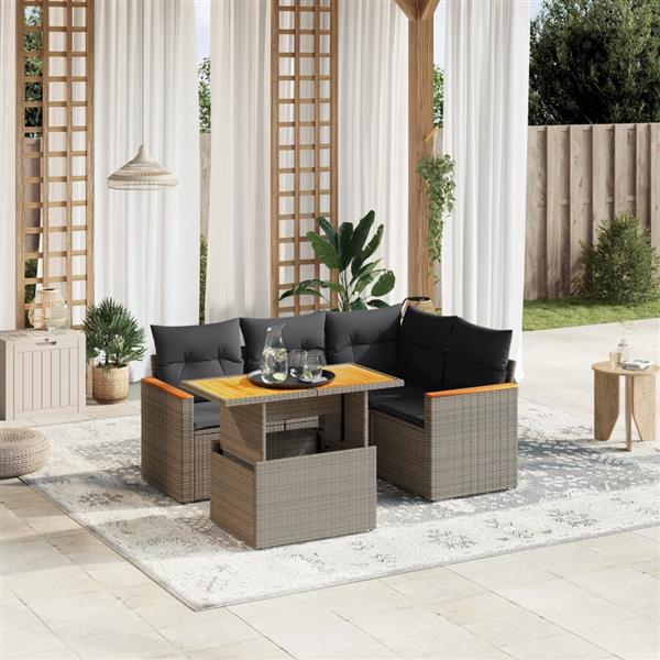 Grote foto vidaxl 5 delige loungeset met kussens poly rattan grijs tuin en terras tuinmeubelen