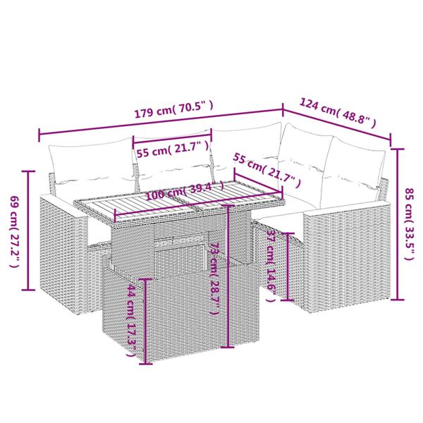 Grote foto vidaxl 5 delige loungeset met kussens poly rattan grijs tuin en terras tuinmeubelen