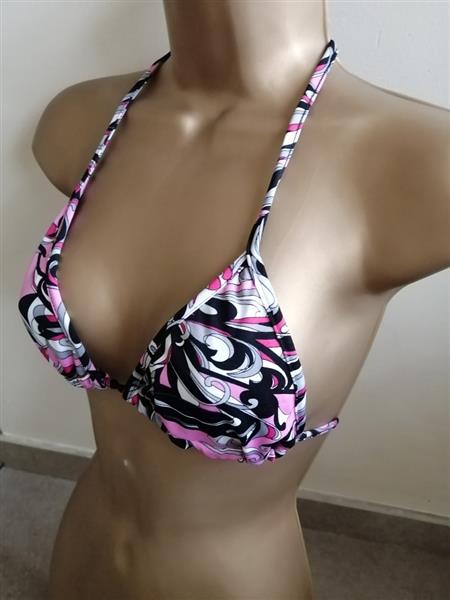 Grote foto donkerroze bikini top met grijs en zwart kleding dames badmode en zwemkleding