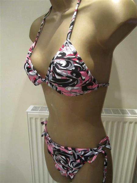 Grote foto donkerroze bikini top met grijs en zwart kleding dames badmode en zwemkleding